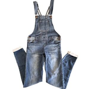 Justice Girls Medium Wash Denim Skinny Leg Bib Overalls Blue Kids